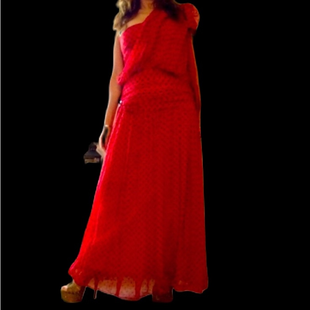 🌹 Silk Red Polka Dot Albert Nipon Evening Dress Pre Owned - Picture 2 of 12